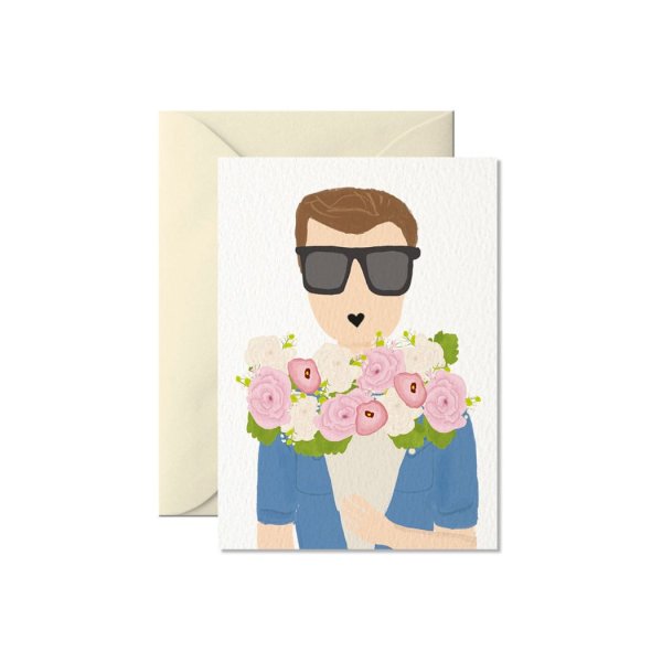 ‚Mann mit Blumen‘ – Glückwunschkarte A7